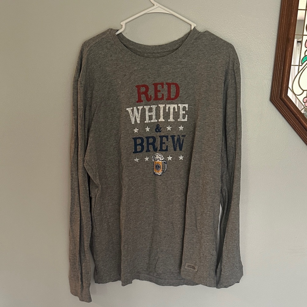 Life Is Good Gray 'Red White & Brew' Long Sleeve Shirt
